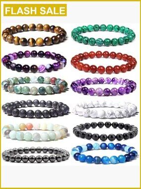 12 Pcs 8mm Gemstone Beaded Stretch Bracelets Unisex Healing Stone